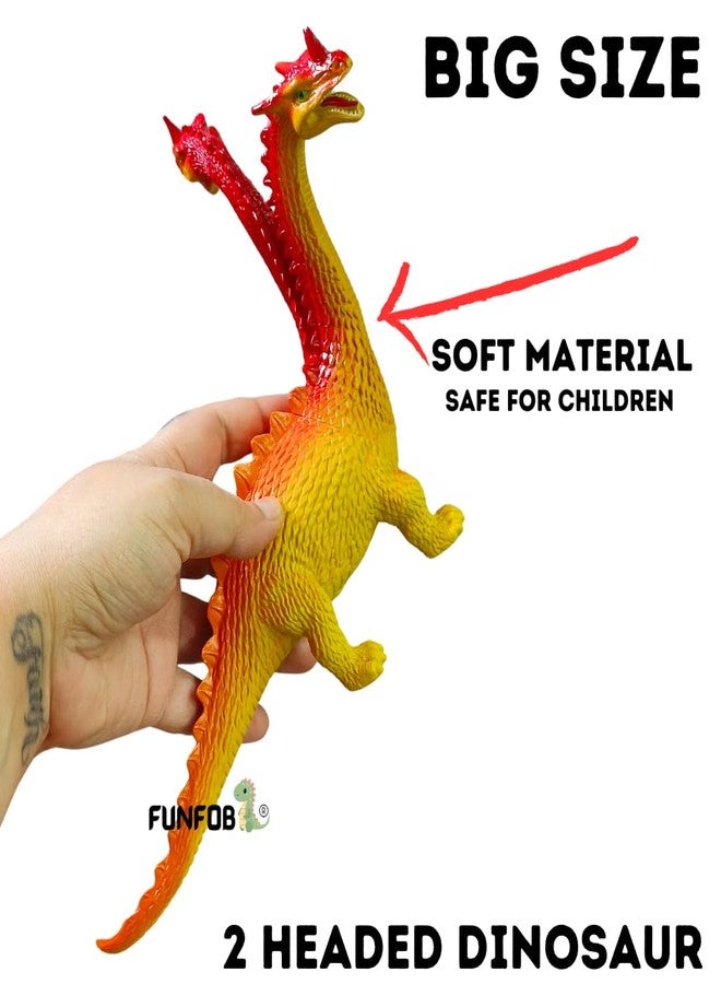 FUNFOB ألعاب ديناصورات FUNFOB® للأطفال، ارتفاع 18 سم، مصنوعة من مادة PVC، برأسين، مجسمات ديناصورات متحركة، هدية للأطفال والكبار (رأسين برتقالي وأصفر). - Image 2